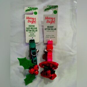 2 Merry & Bright Festive Holiday Kitten Collars Holly Themed